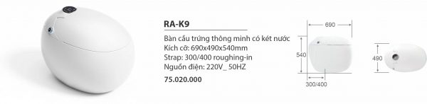 Bàn cầu trứng thông minh có két nước RA-K9