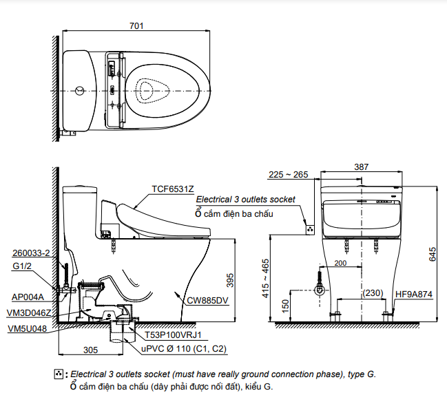 Bồn Cầu Điện Tử TOTO MS885DW6 Nắp Rửa Washlet