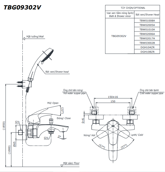 Vòi Sen TOTO TBG09302VA/DGH108ZR Tay Sen 5 Chế Độ