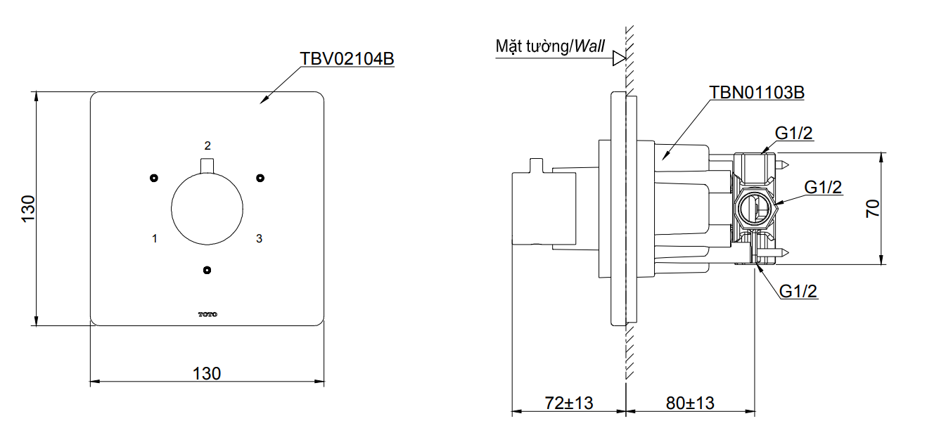 Van Chuyển Hướng TOTO TBV02104B/TBN01103B 3 Đường Nước