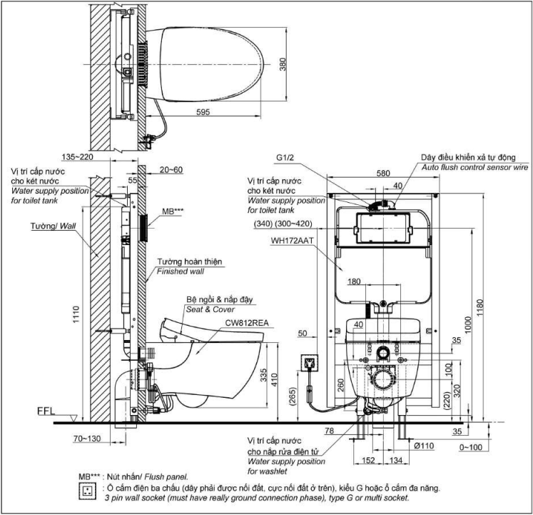 Bồn Cầu Treo Tường TOTO CW812REA/TCF4911EZ/WH172AAT/TCA464