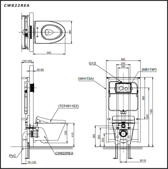 Bồn Cầu TOTO Treo Tường CW822REAW_TCF4911EZNW1_WH172AT_TCA465