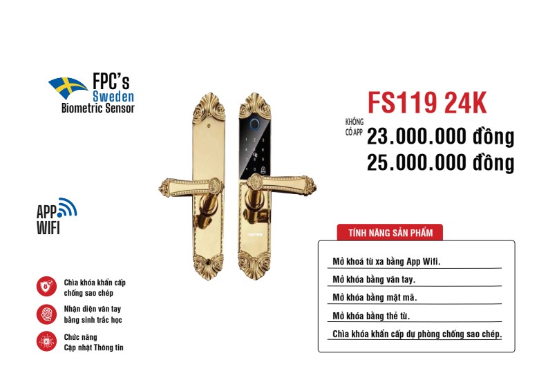 Khóa đại sảnh Faster FS119 24K