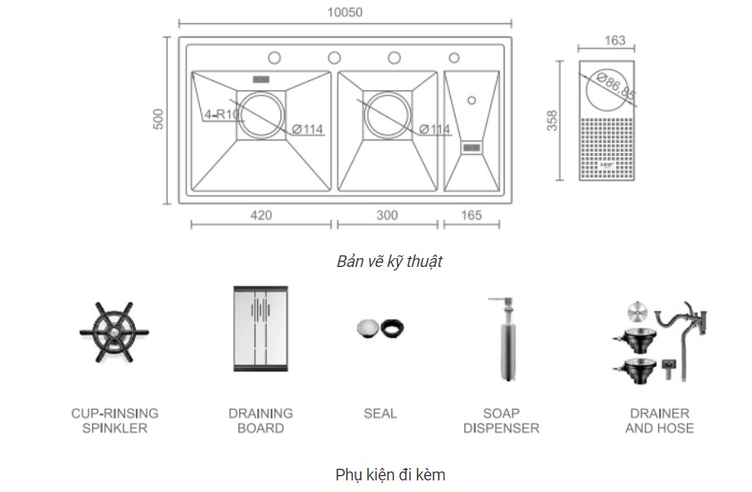 Chậu rửa bát Geler GL-10050 có máy rửa chén cốc