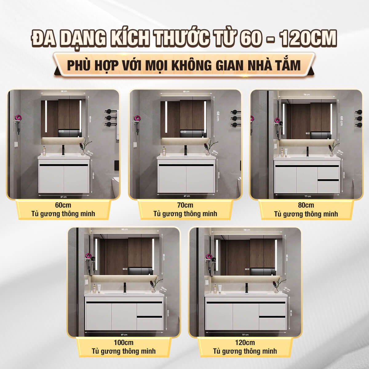 Bộ tủ gương lavabo phòng tắm cao cấp Enic ST01 60cm – 120cm