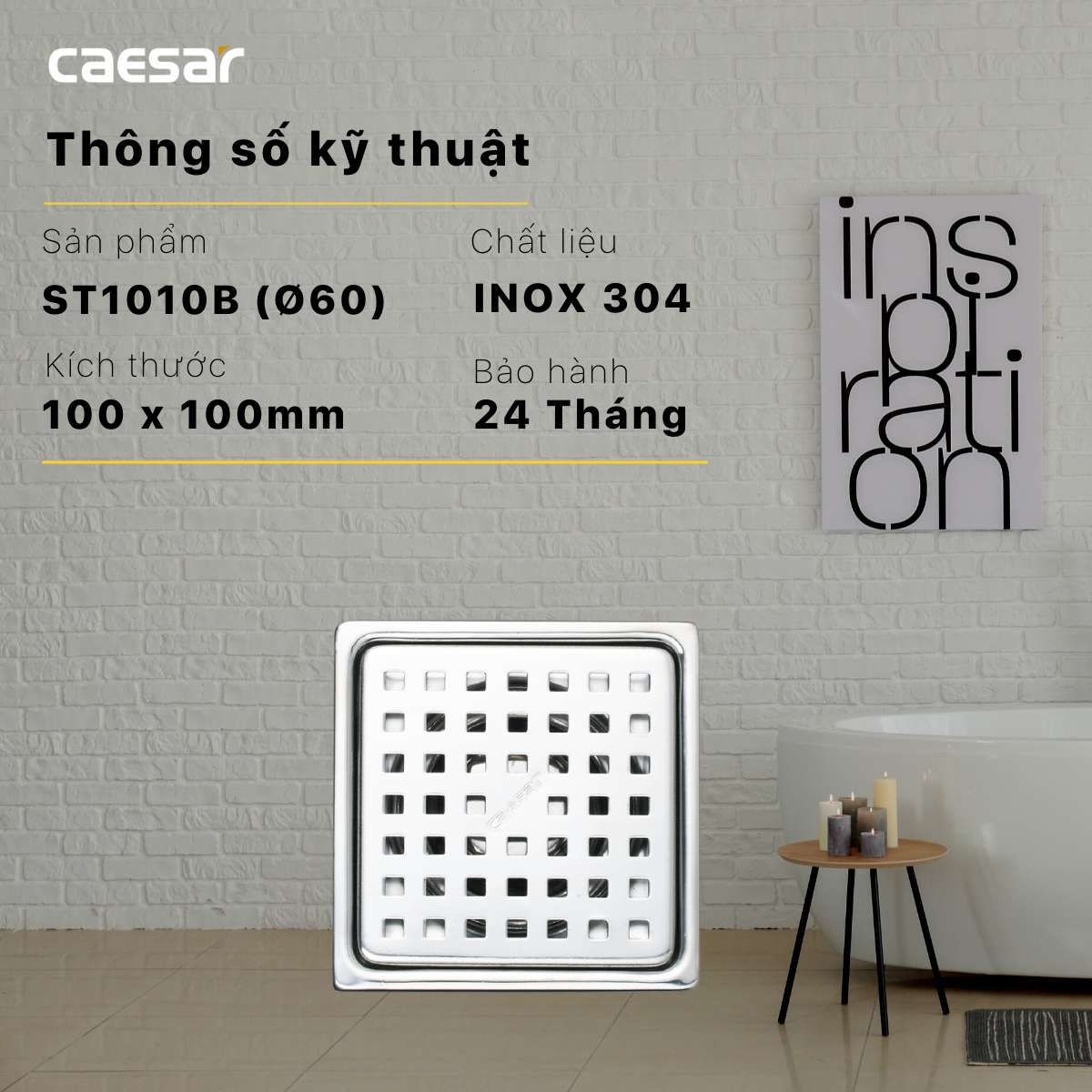 Ga thoát sàn Caesar ST1010B (Ø60)