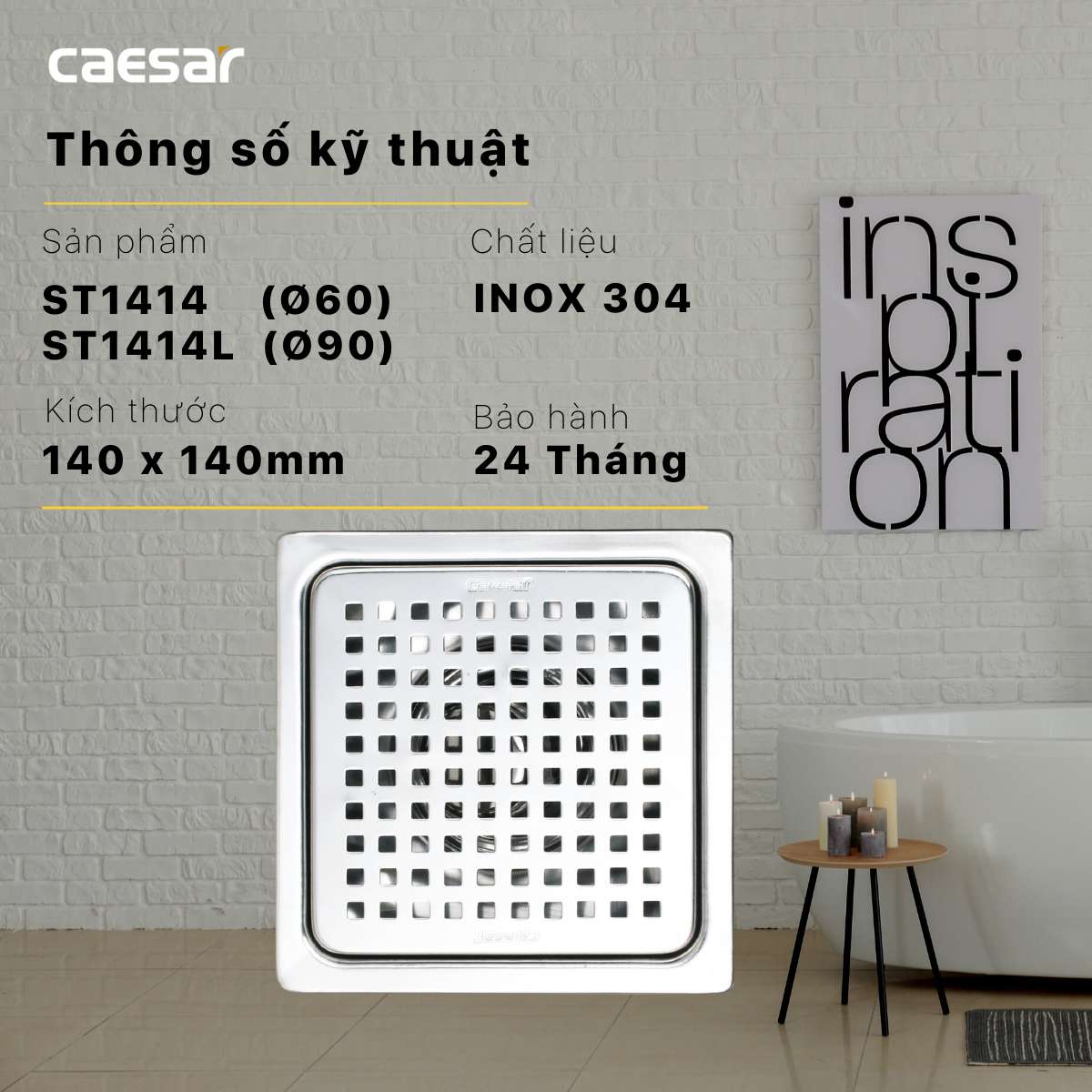 Ga thoát sàn Caesar ST1414L (Ø90)