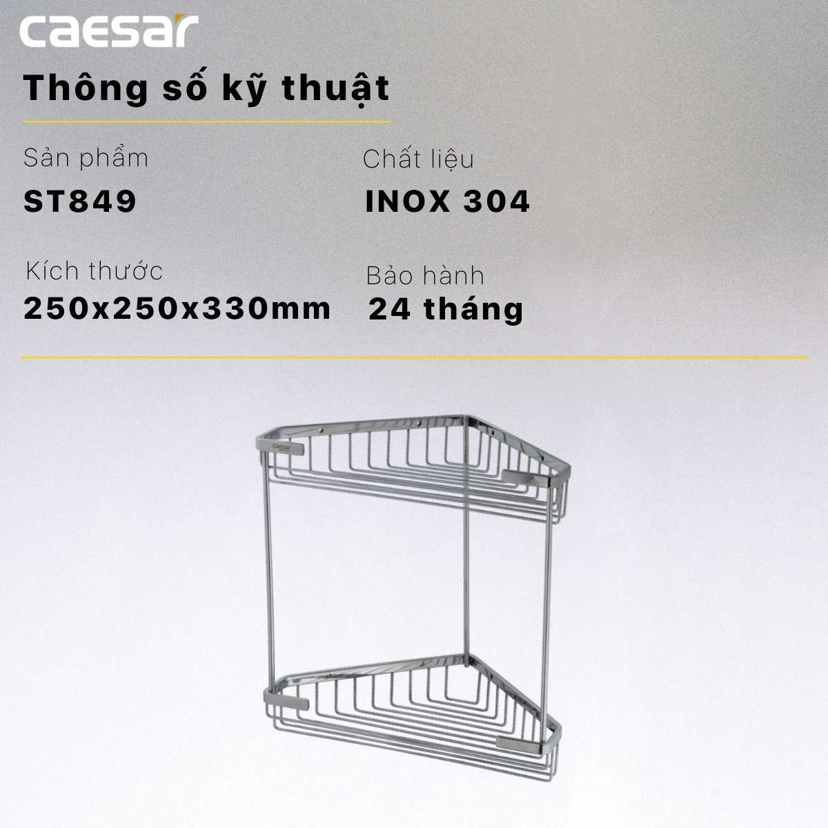 Giá treo đựng đồ phòng tắm Inox 2 tầng Caesar ST849