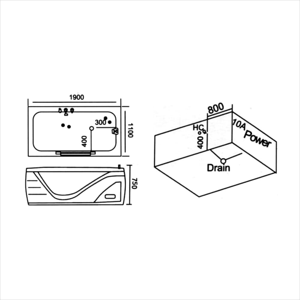 Bồn tắm massage yếm trái/phải (B-2209L/R)