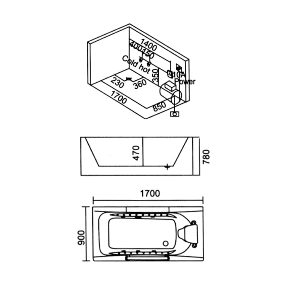 Bồn tắm massage Hổ phách ngọc trai (B-2212R)