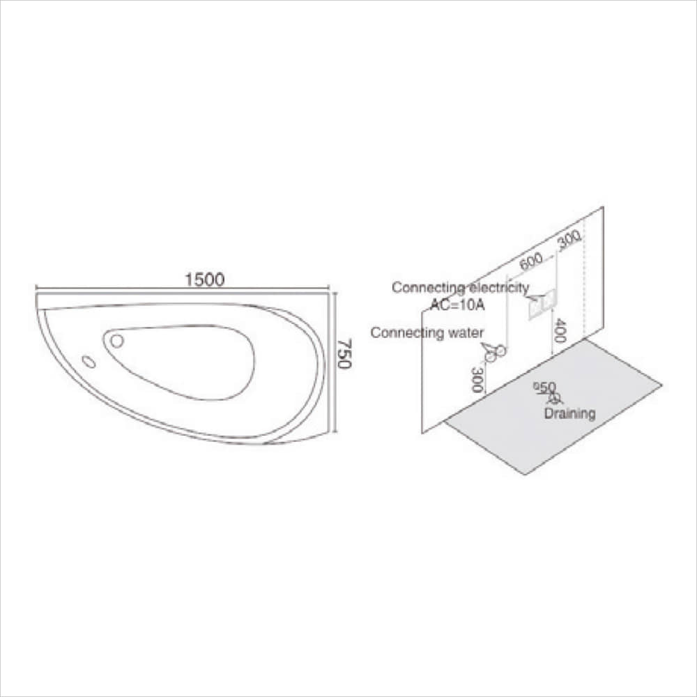 Bồn tắm massage góc yếm trái/phải (B-2273L/R)