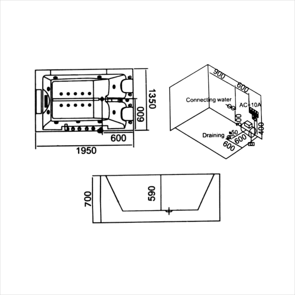 Bồn tắm massage yếm trái/phải M-3301A(L/R)