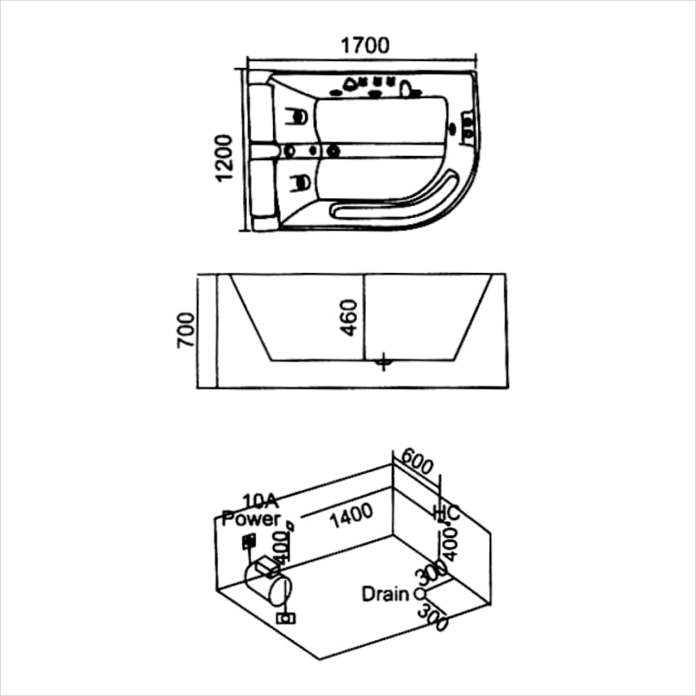 Bồn tắm massage yếm trái/phải (M-3315L/R)