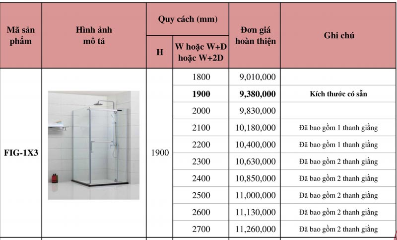 Vách kính theo yêu cầu Fendi FIG-1X3 (kính dày 8mm)
