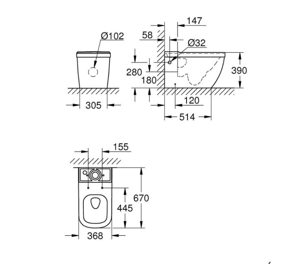 Thân bồn cầu GROHE 2 khối 3933800H