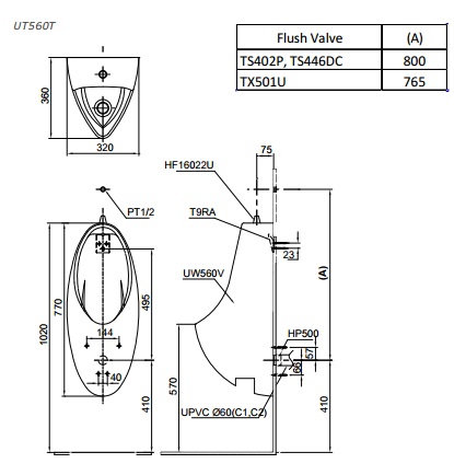 Bồn tiểu nam treo tường TOTO UT560T