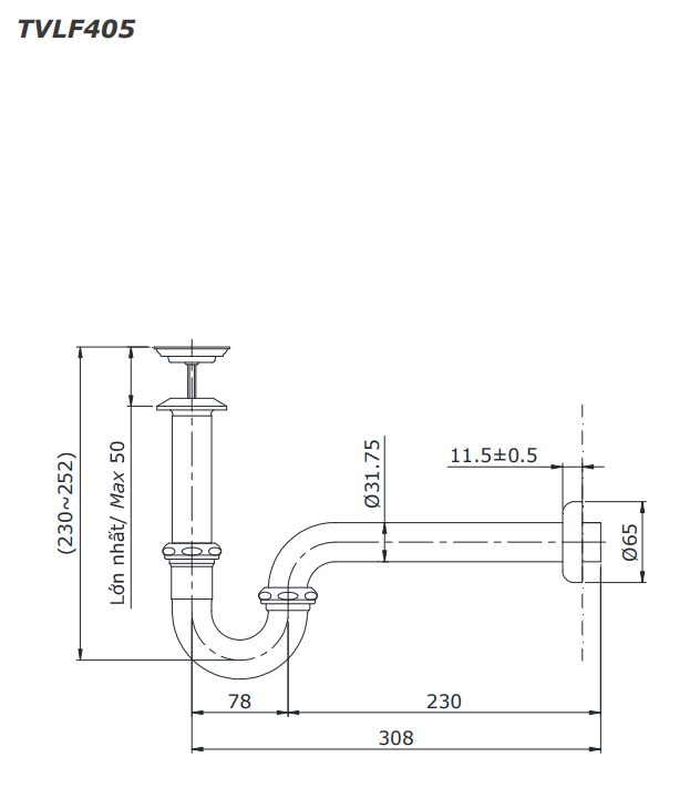 Ống thải chữ P TOTO TVLF405