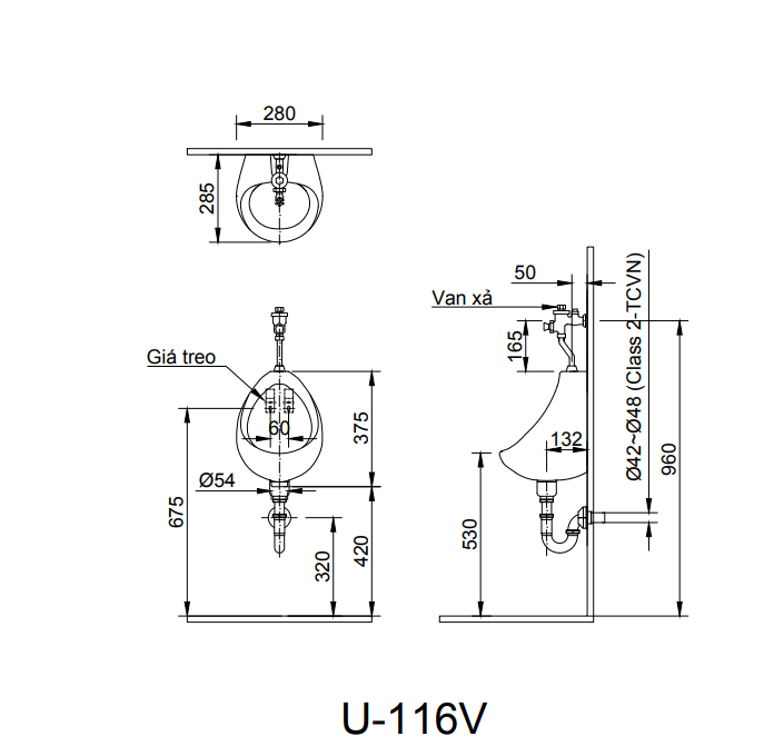 Bồn tiểu nam treo tường Inax U-116V