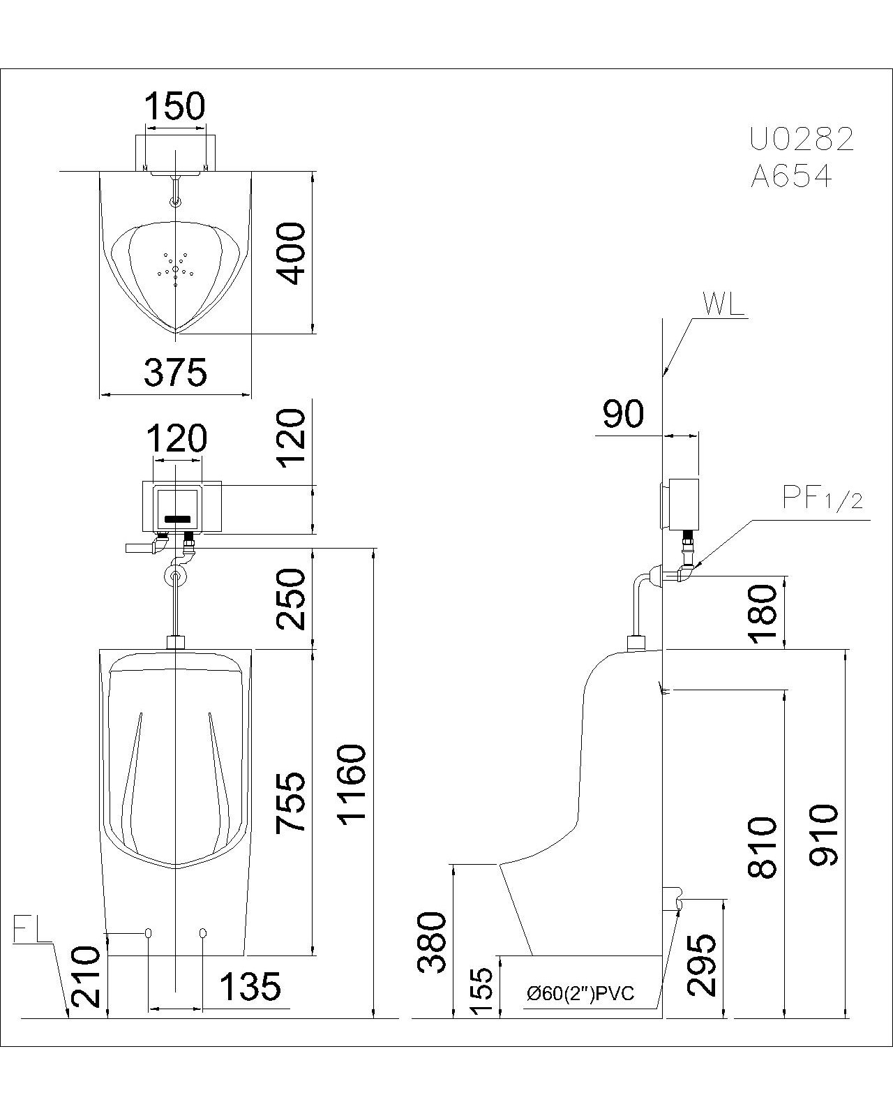 Bệ Tiểu Nam Treo Tường Caesar U0282