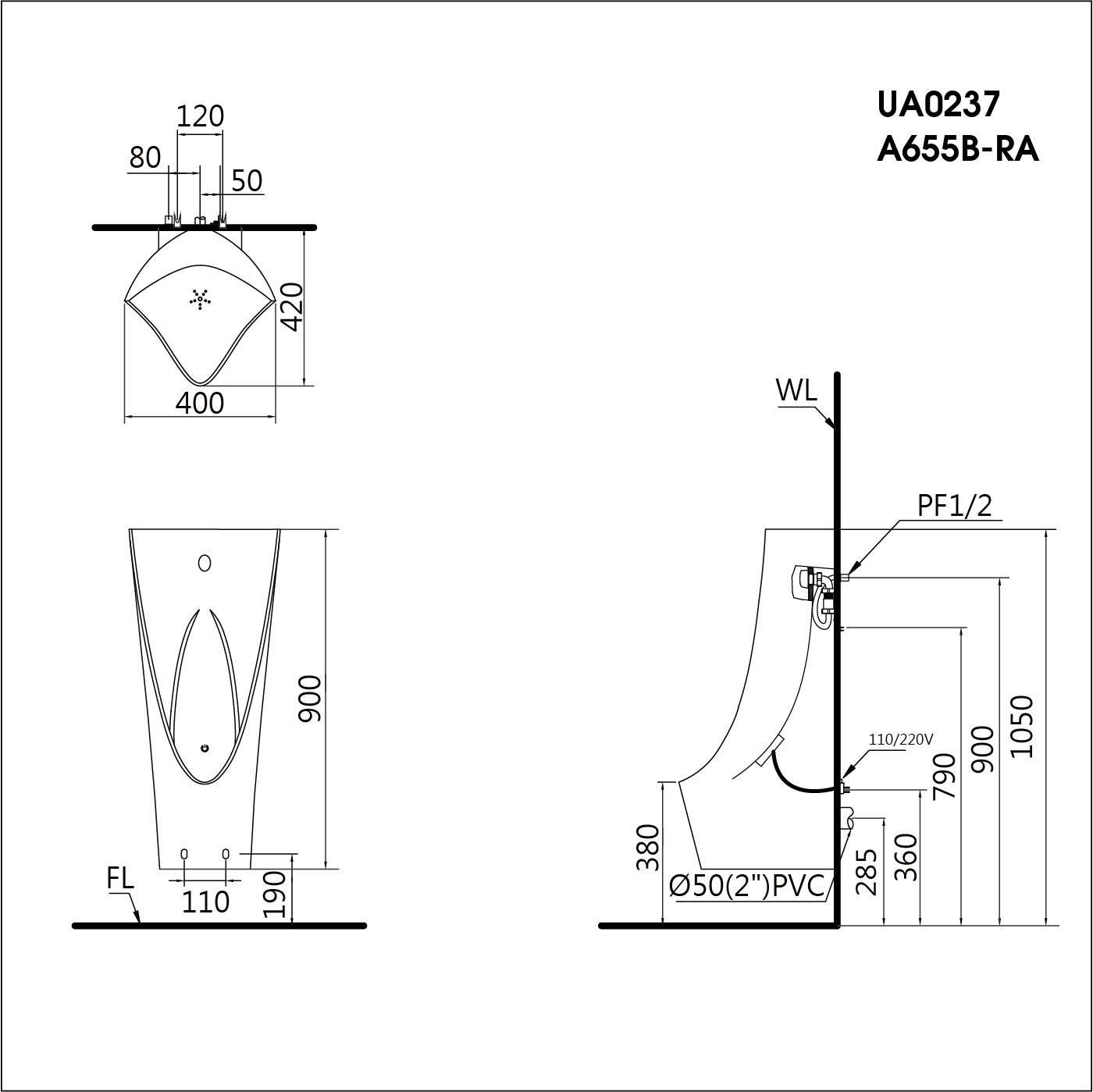 Bệ tiểu nam Caesar UA0237