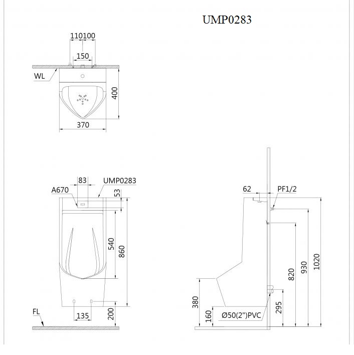 Bệ Tiểu Nam Treo Tường Caesar UMP0283