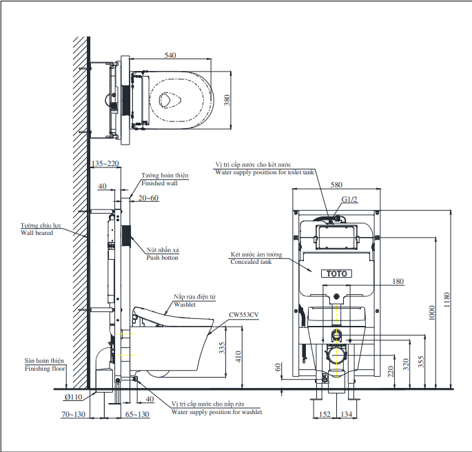 Bồn Cầu TOTO CW553C/TCF34570GAA/WH172AAT/MB175M Nắp Điện Tử Treo Tường