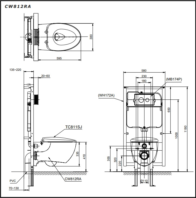 Bồn Cầu TOTO Treo Tường CW812RAW_WH172A_TCF4911ZNW1_MB176G