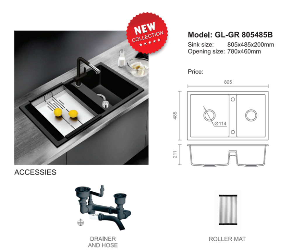 Chậu rửa bát Geler GL-GR805485B