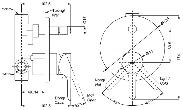 Van Điều Chỉnh Nóng Lạnh TOTO TBS01304B Kèm Nút Chuyển Hướng