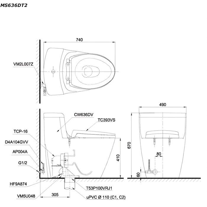 Bồn cầu một khối TOTO MS636DT2