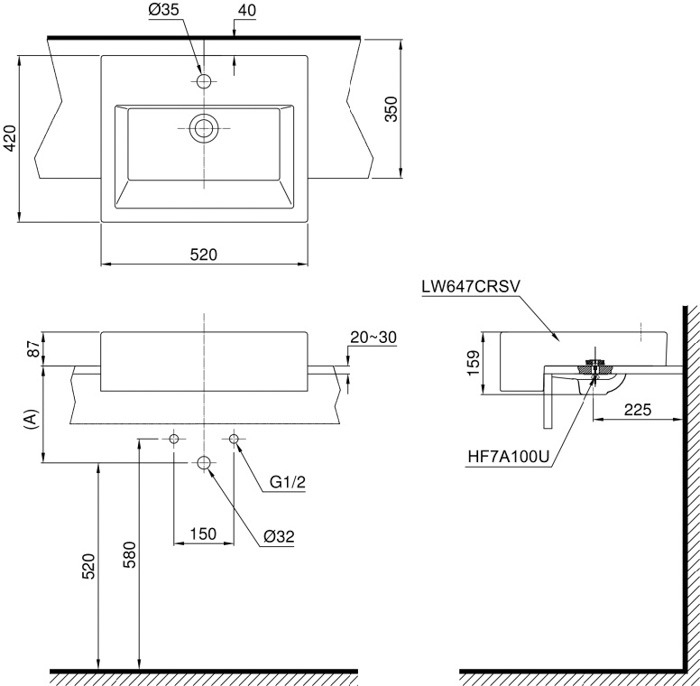 Chậu Lavabo Bán Âm Bàn TOTO LT647CS