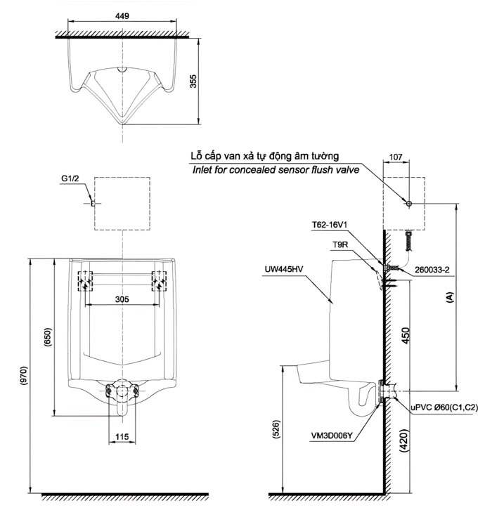 Bồn tiểu nam treo tường TOTO UT445H