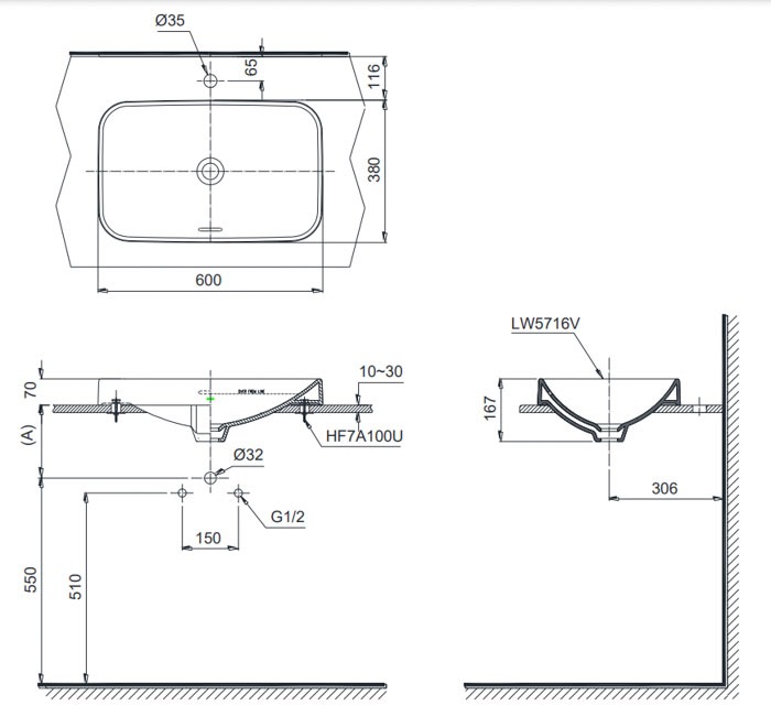 Chậu rửa lavabo dương bàn Toto LT5716