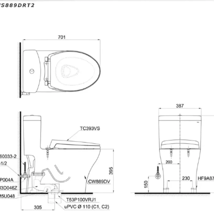 Bồn Cầu Một Khối TOTO MS889DRT2