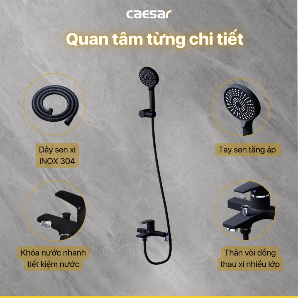 Sen Nóng Lạnh CAESAR S393CB Màu Đen Tay Sen Massage