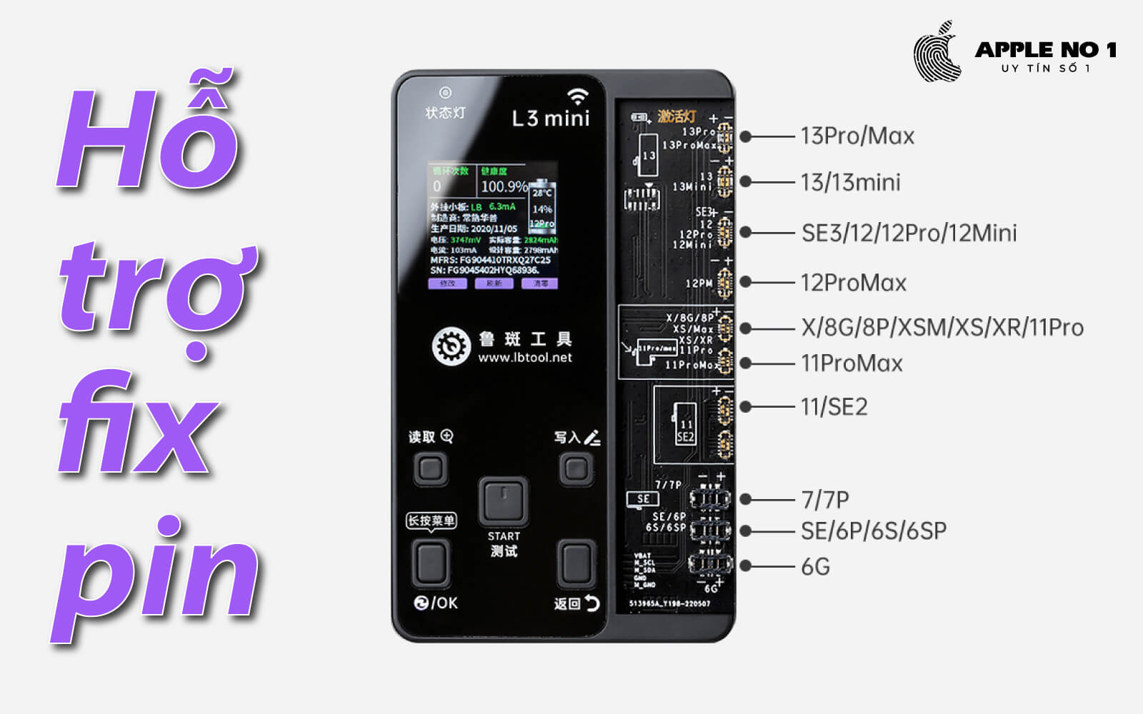 Box Luban L3 Mini hỗ trợ fix pin iPhone