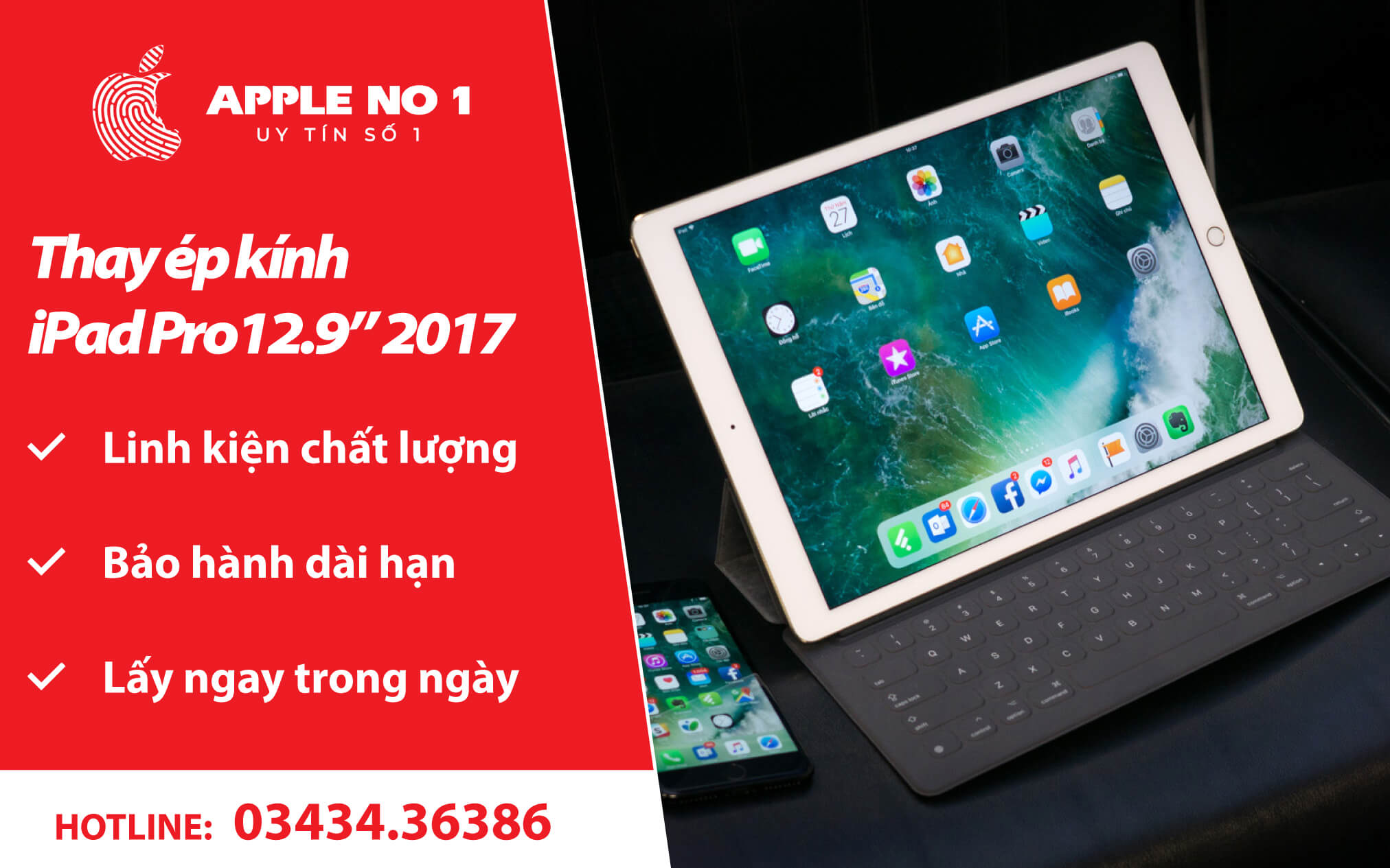 thay ép kính iPad Pro 12.9 inch 2017 - apple no.1