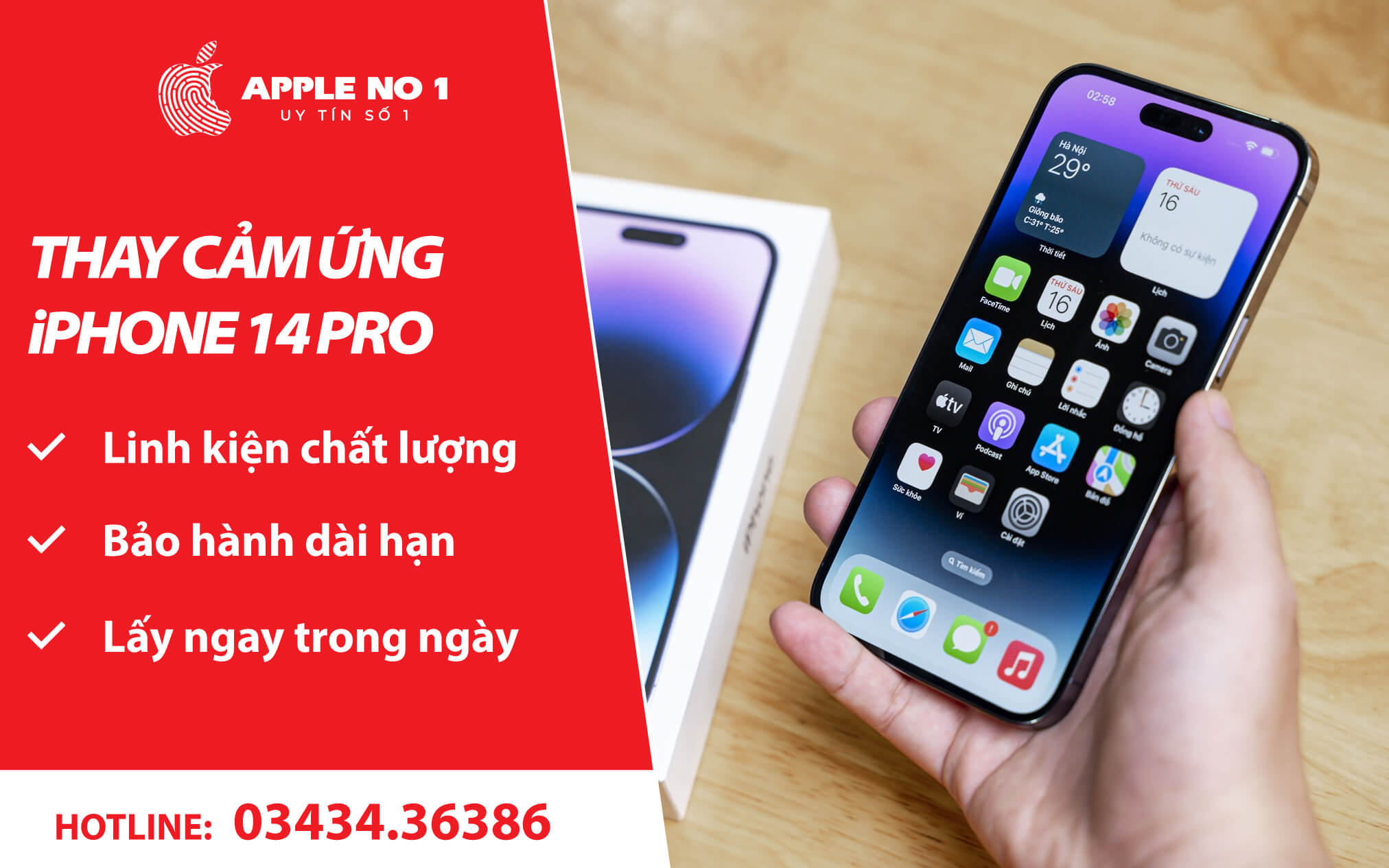 Dịch vụ thay kính cảm ứng iPhone 14 Pro uy tín tại APPLENO1.VN