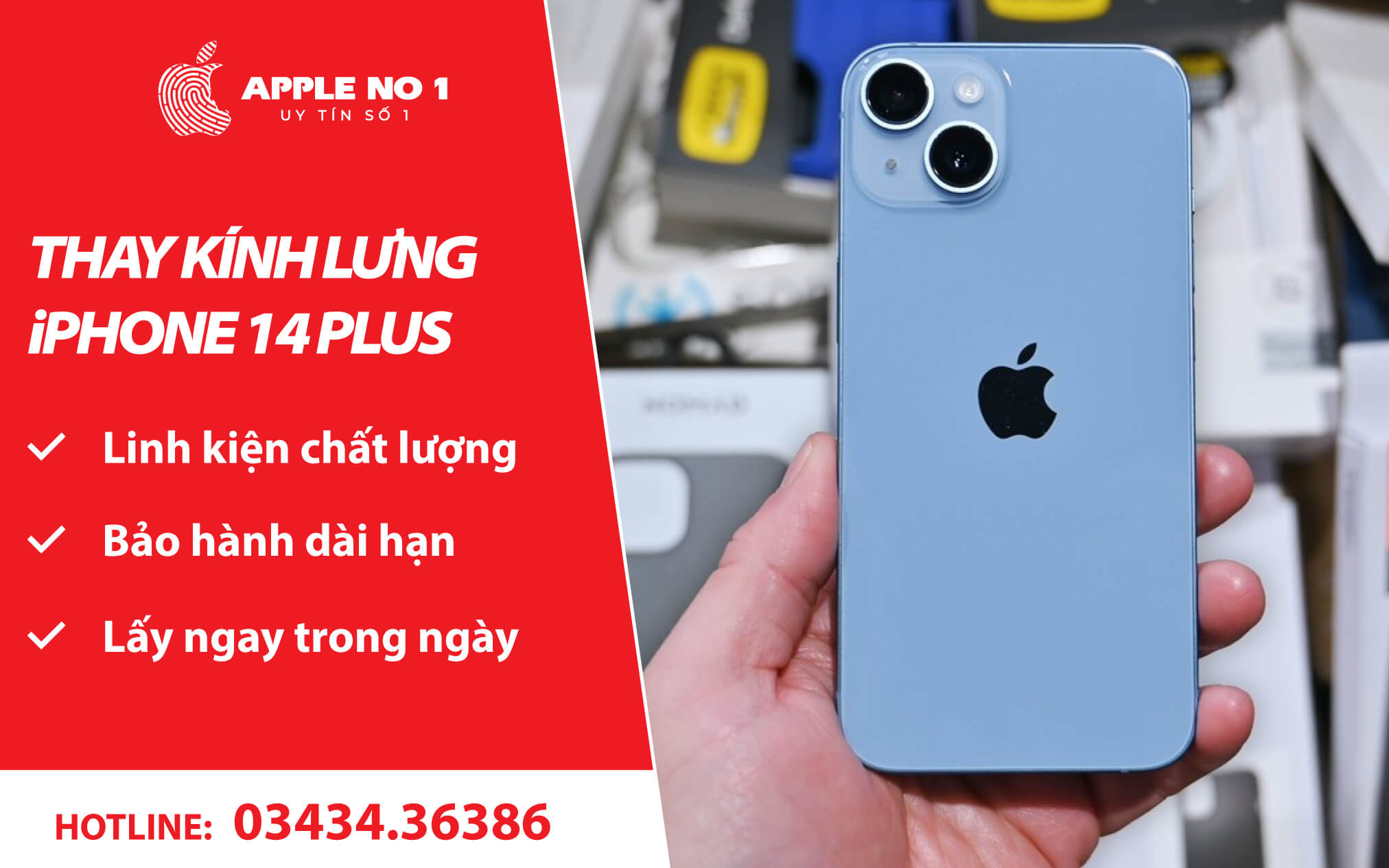 Dịch vụ thay kính lưng iPhone 14 Plus lấy ngay, uy tín tại Apple No.1