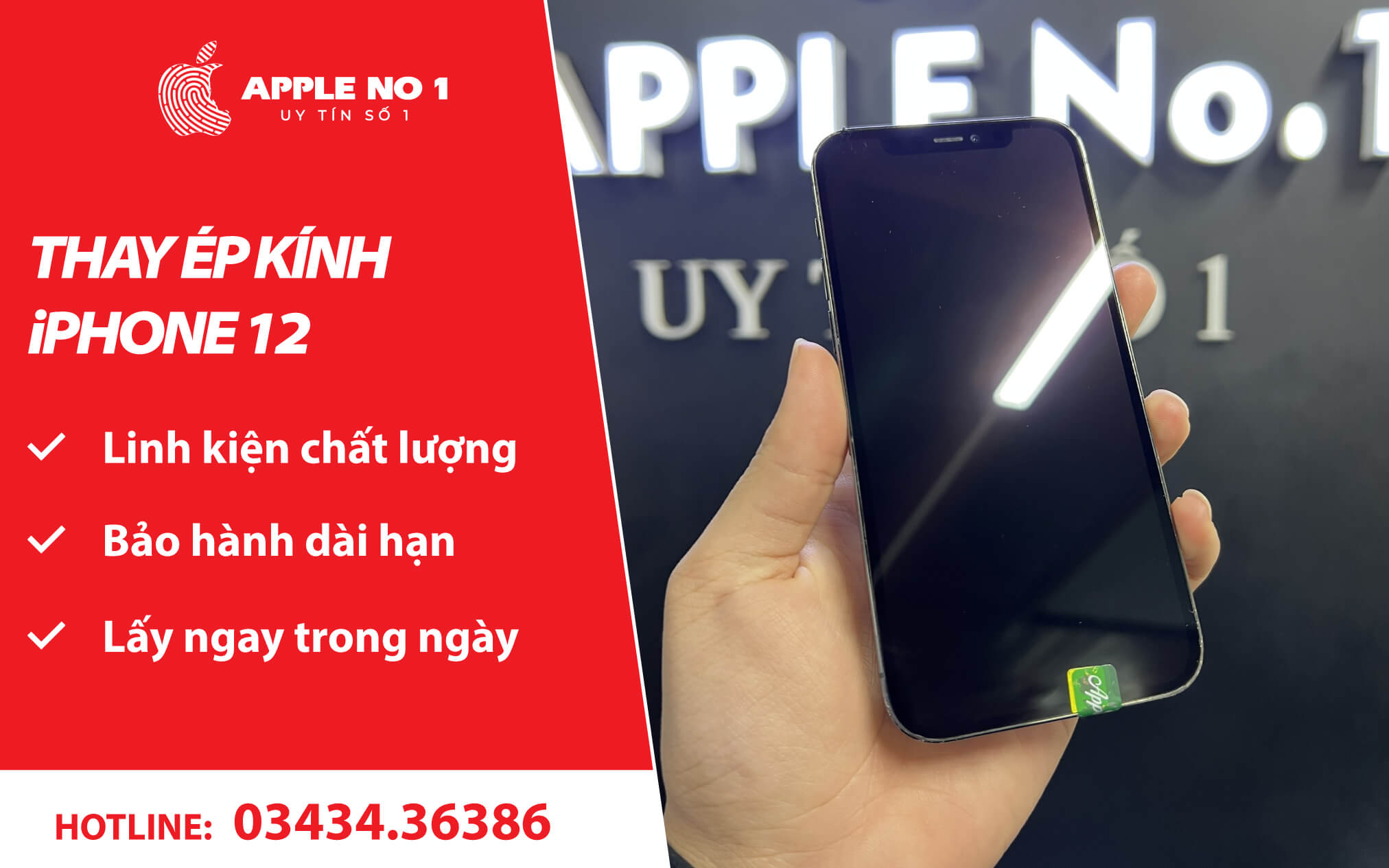 dich vu thay kinh iphone 12 nhanh chong, bao hanh 12 thang tai apple no.1