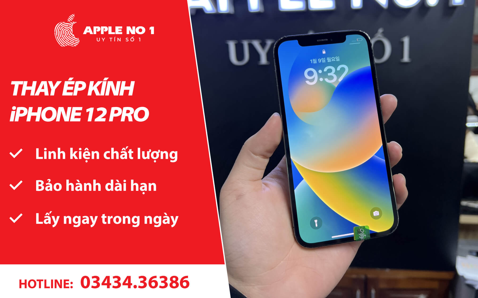 Thay mat kinh iPhone 12 Pro bao hanh 12 thang, lay ngay tai Apple No.1