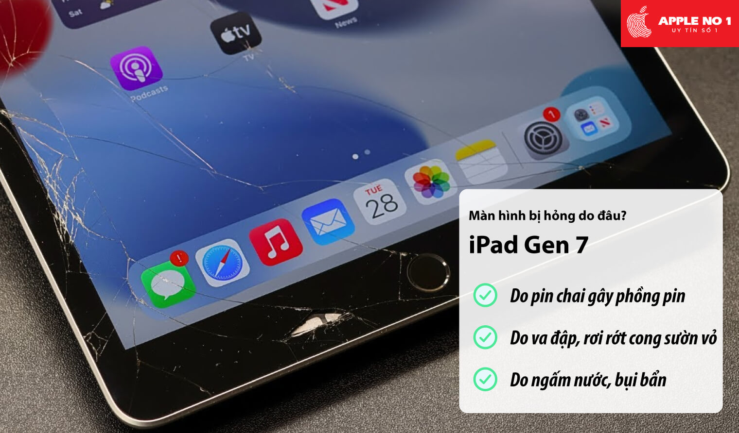 Màn hình iPad gen 7 bị hỏng do đâu?