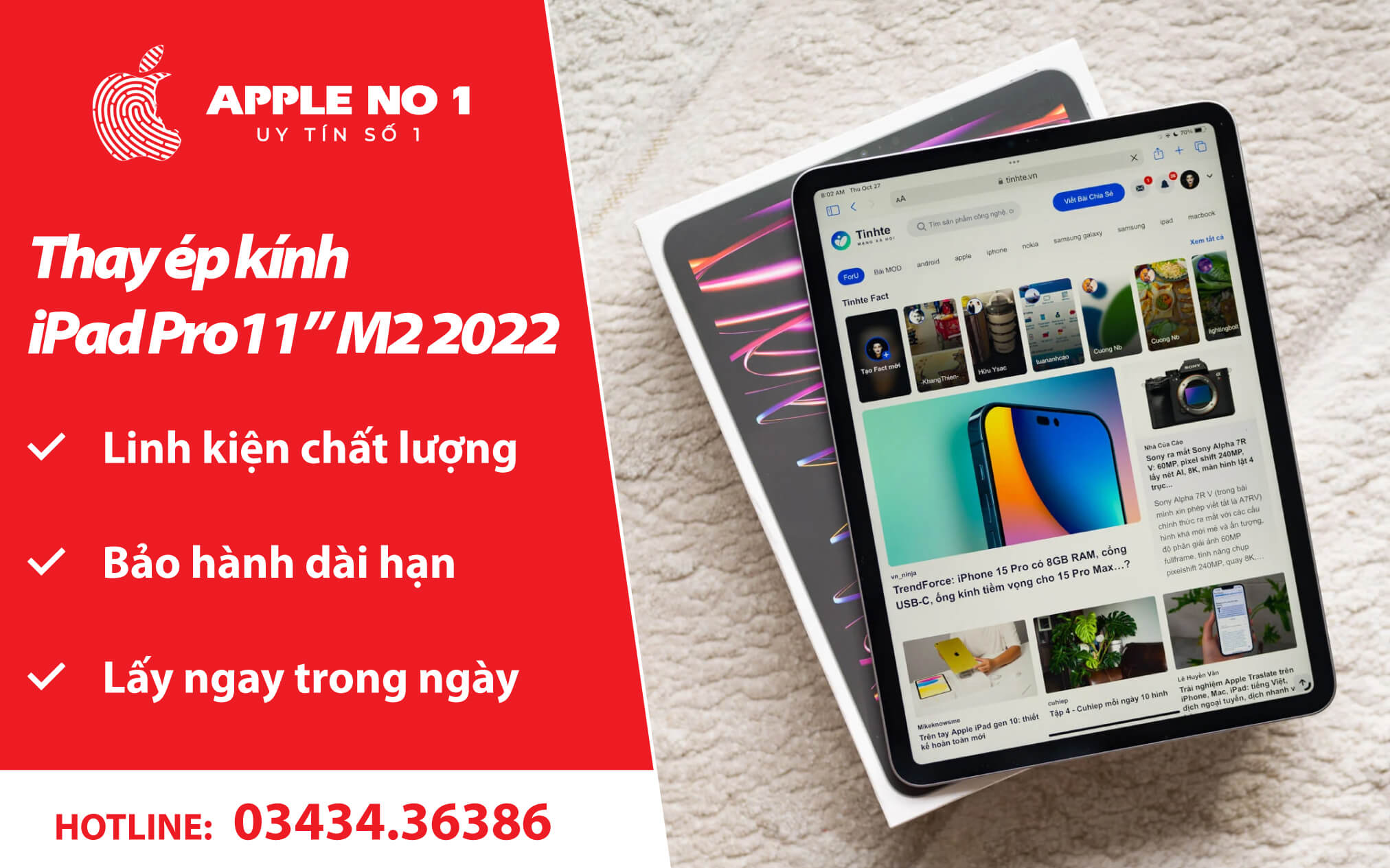 thay ép kính iPad Pro 11 inch M2 2022 - apple no.1