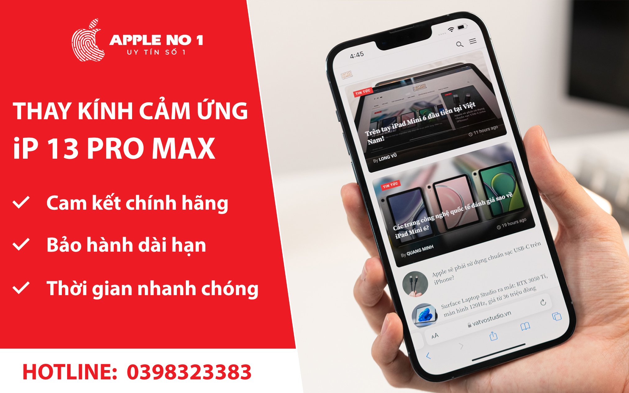 Dich vu thay kinh cam ung cho iPhone 13 Pro Max lay ngay, gia tot tai APPLENO1.VN