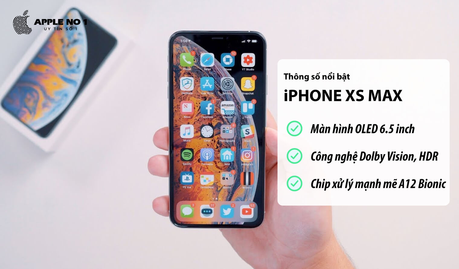 dien thoai iphone xs max voi tam man oled hien thi mau den sau, ho tro hdr10 va dolby vision