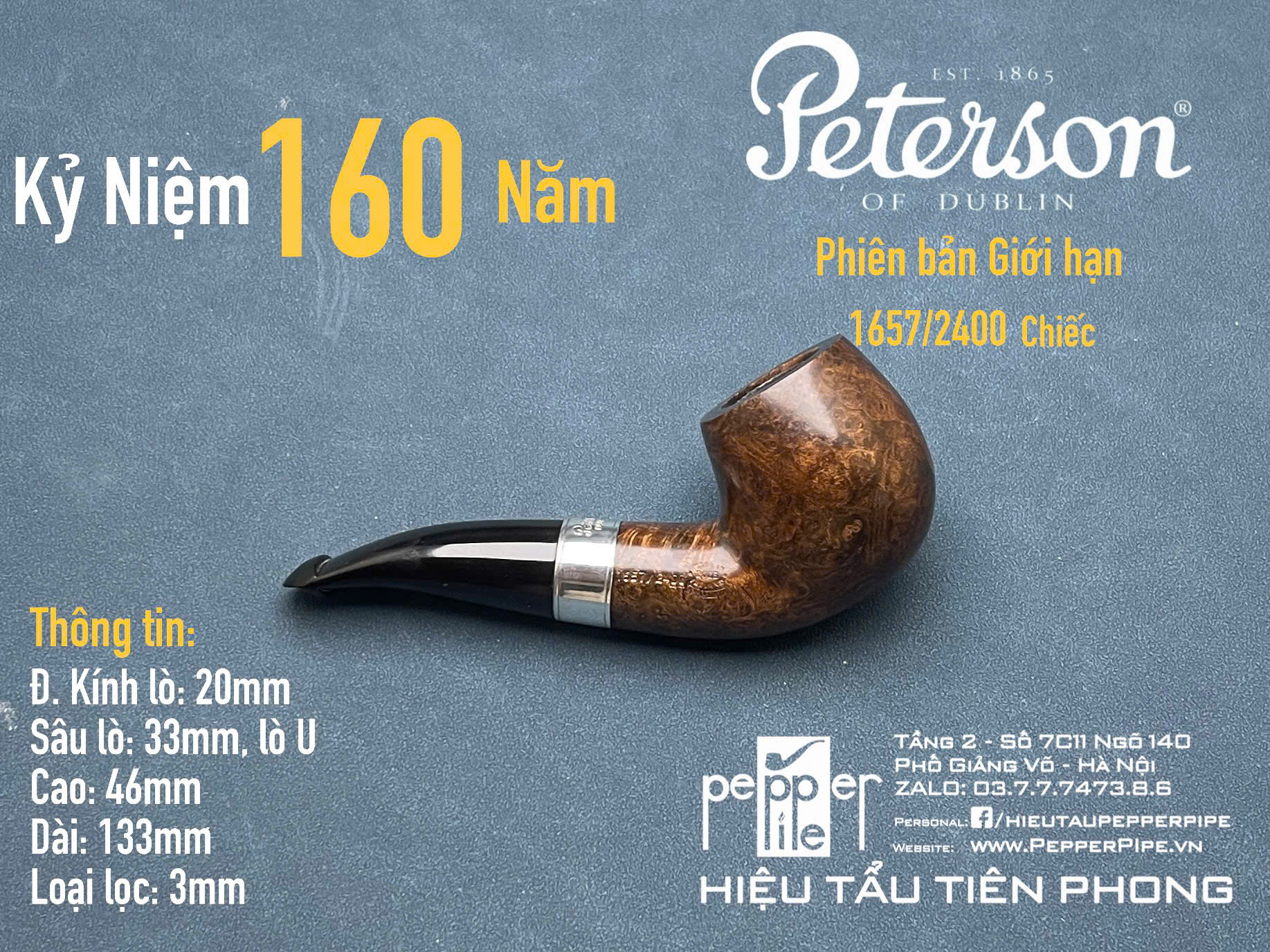 Peterson Smooth Brown 160 Years Anniversary Limited Edition 1805/2400