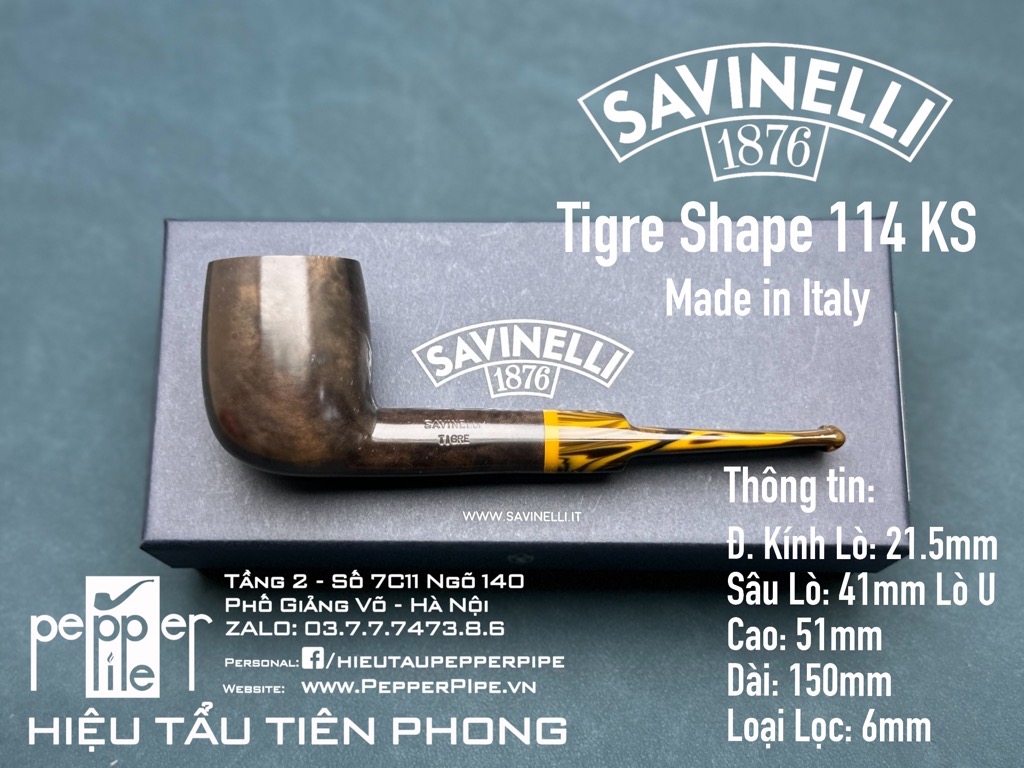 Savinelli - Tigre Model - Smooth Dark Brown - Shape 114 KS - Made in Italy