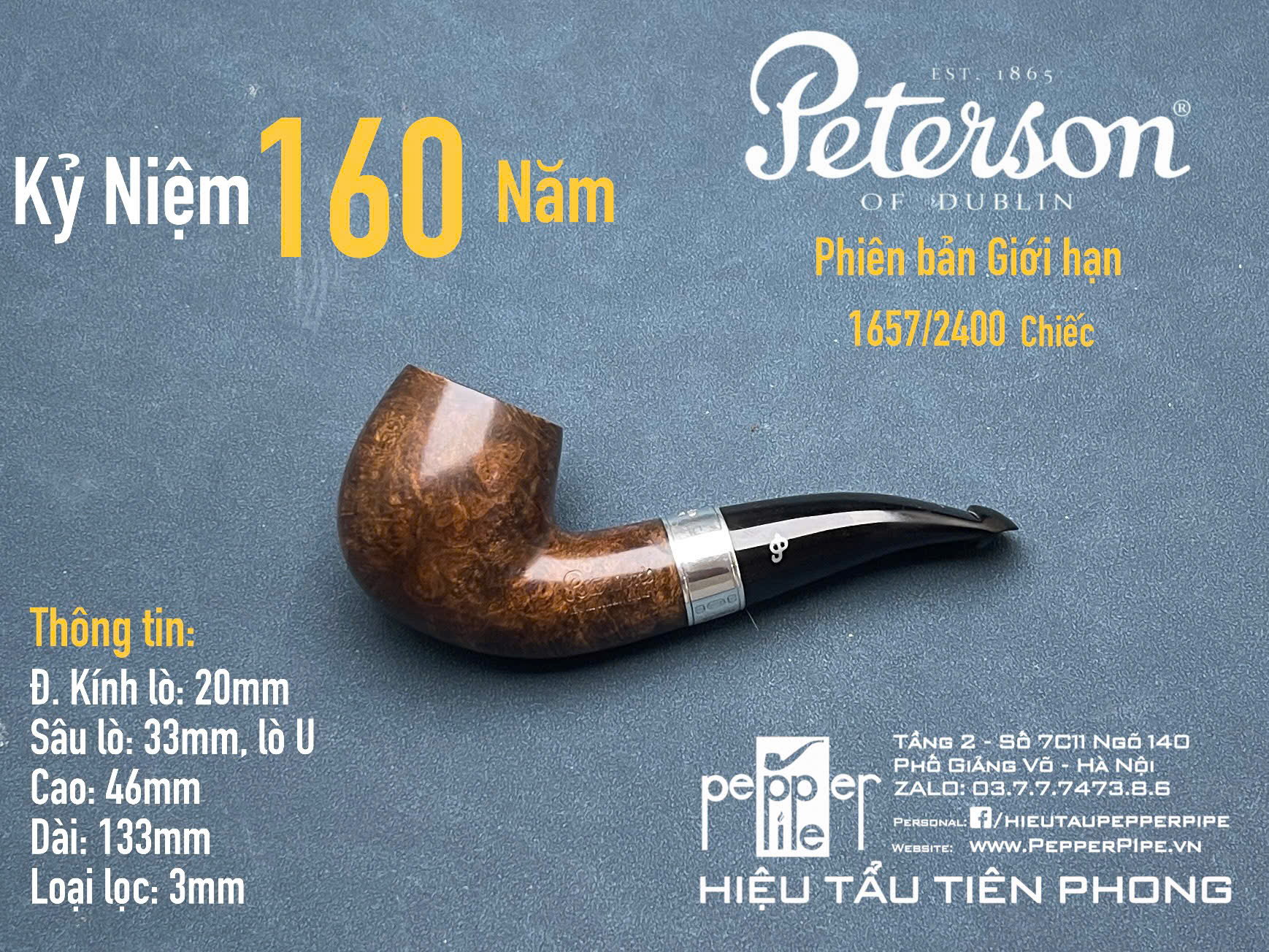 Peterson Smooth Brown 160 Years Anniversary Limited Edition 1805/2400