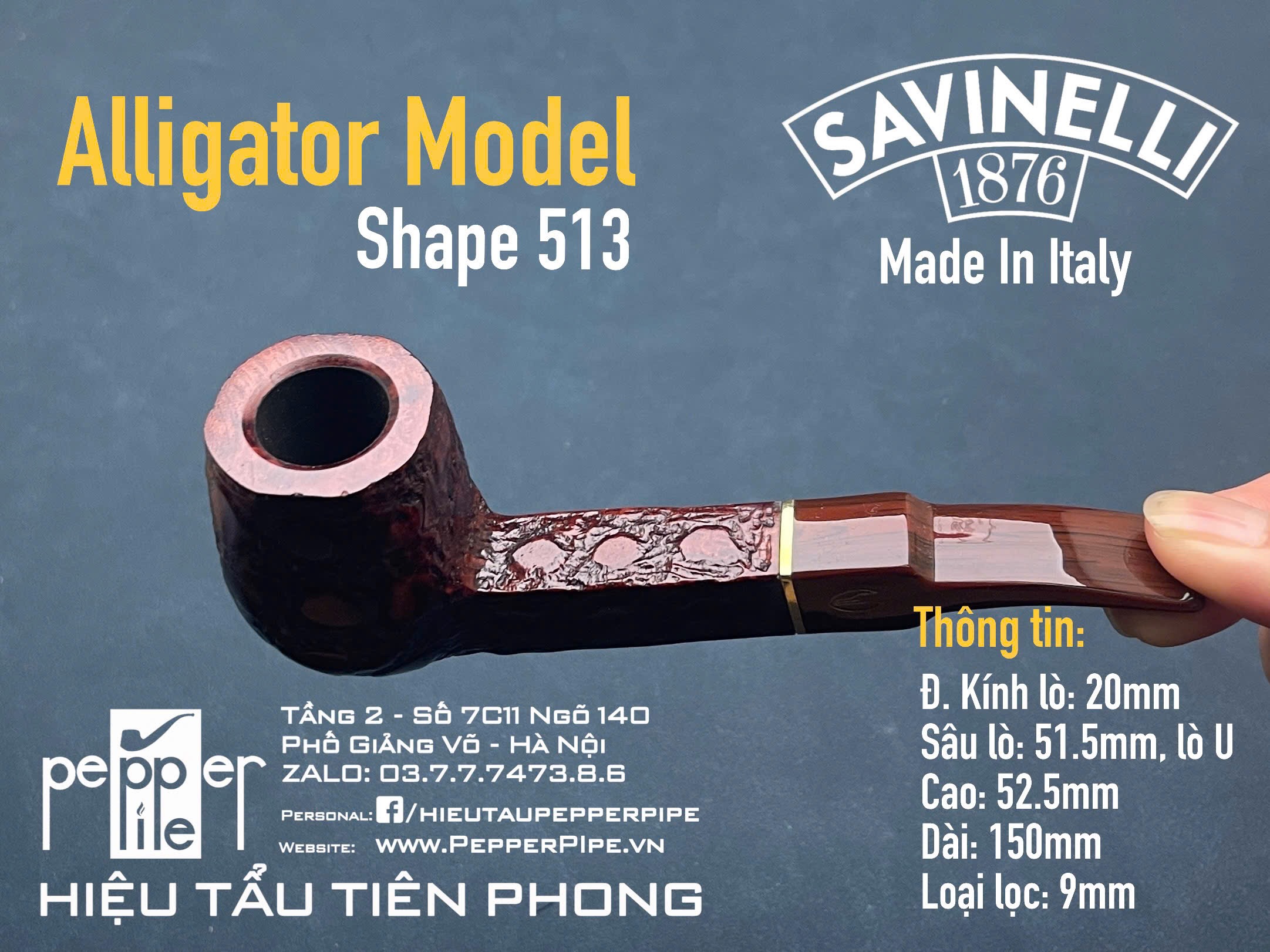 Savinelli Alligator Shape 513 Rusticated