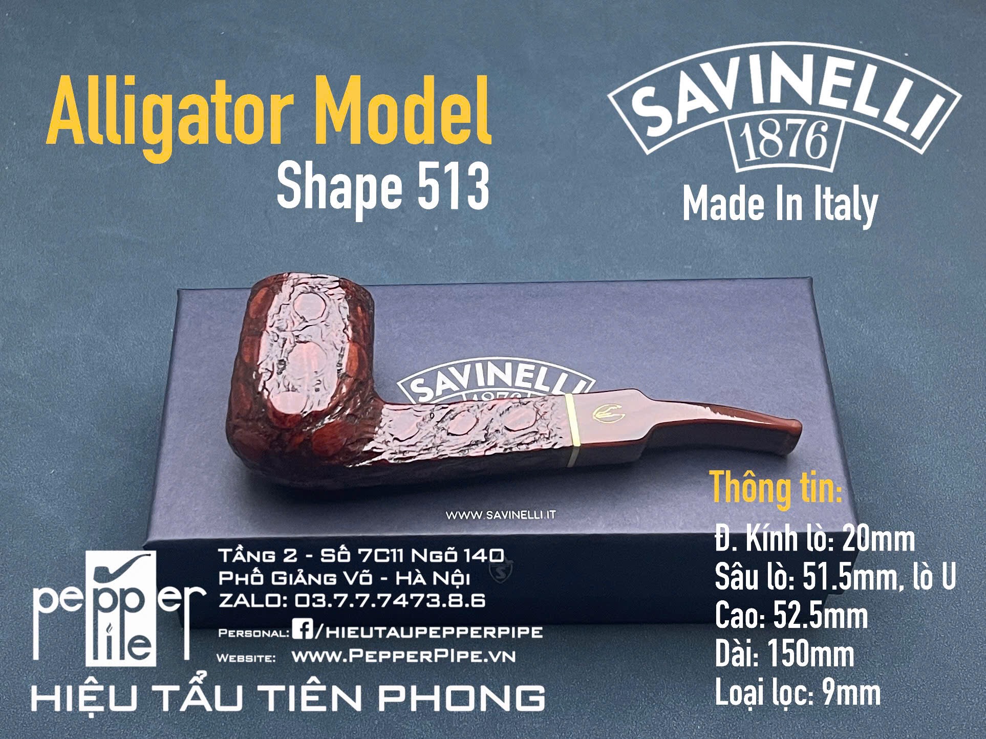 Savinelli Alligator Shape 513 Rusticated